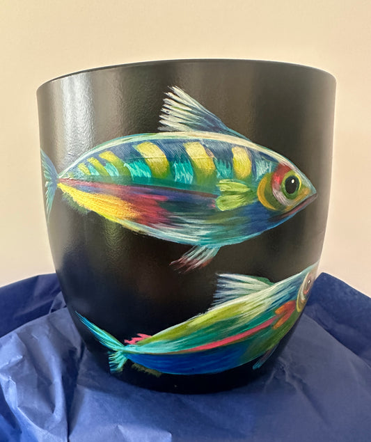 ‘Amber Stream’ – Hand painted Fish Pot (Small)