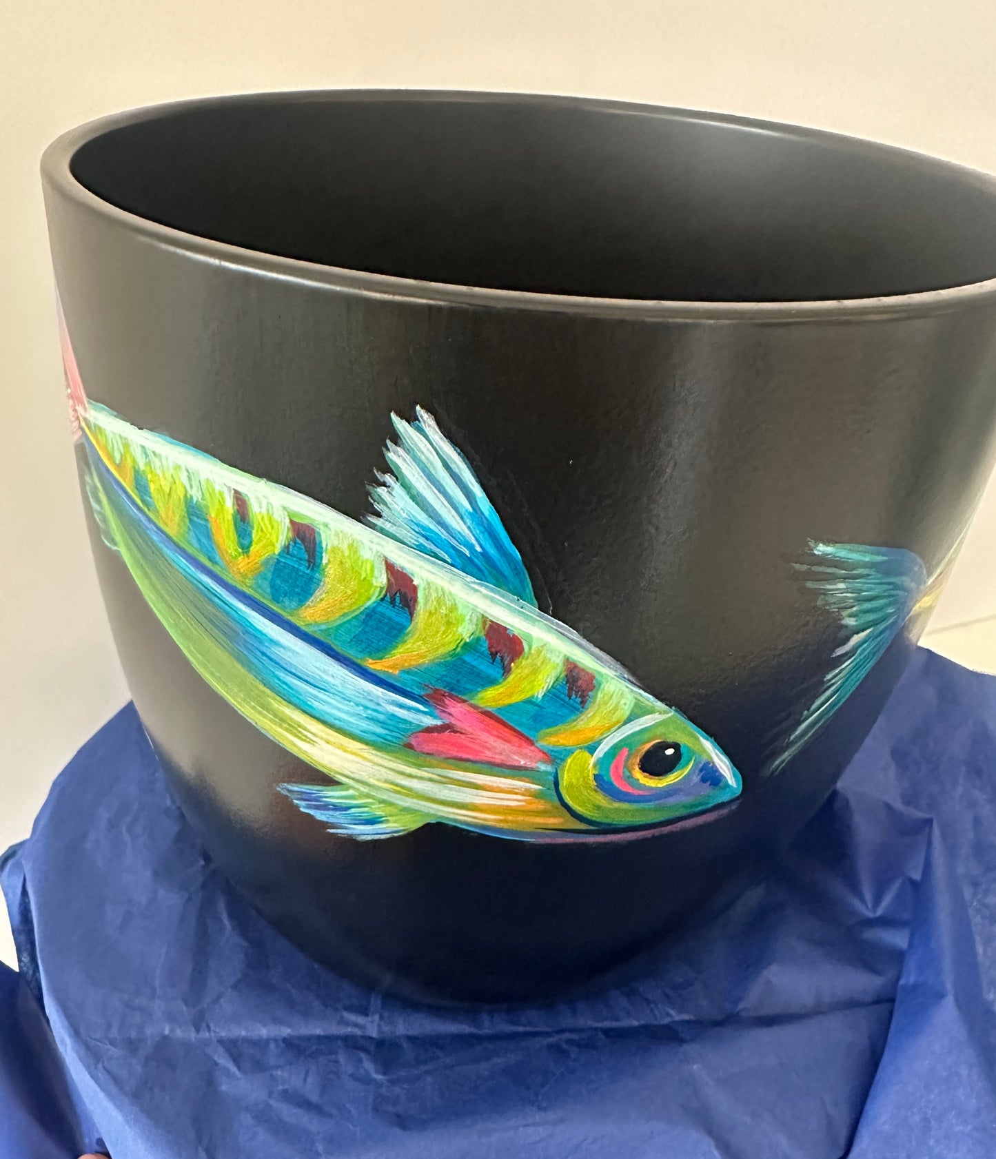 ‘Amber Stream’ – Hand painted Fish Pot (Small)