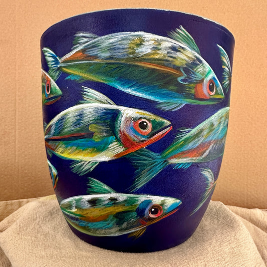 ‘Silver Moon’ – Hand painted Fish Pot (Large)