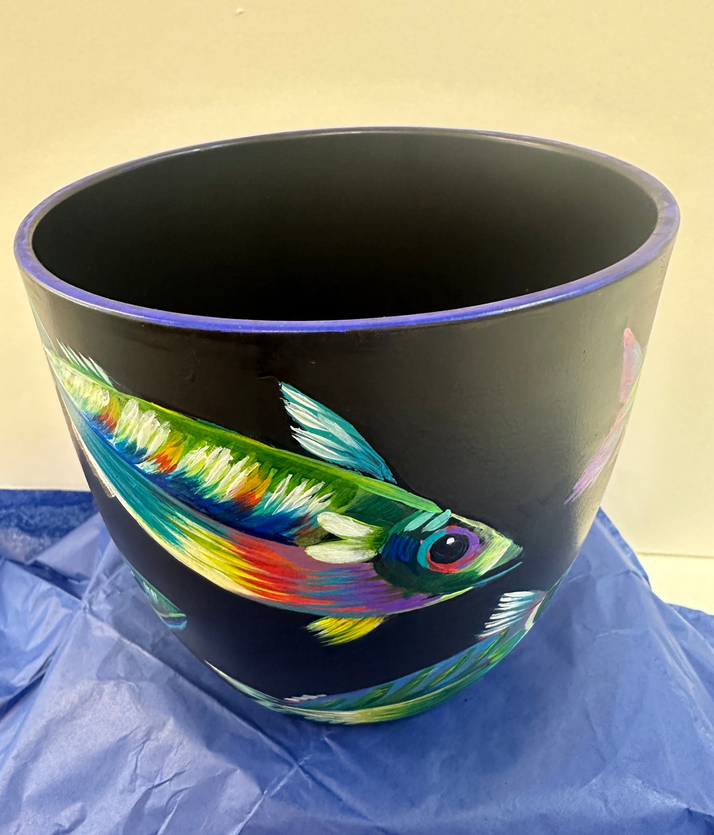‘Purple Flash’ – Hand painted Fish Pot (Small)