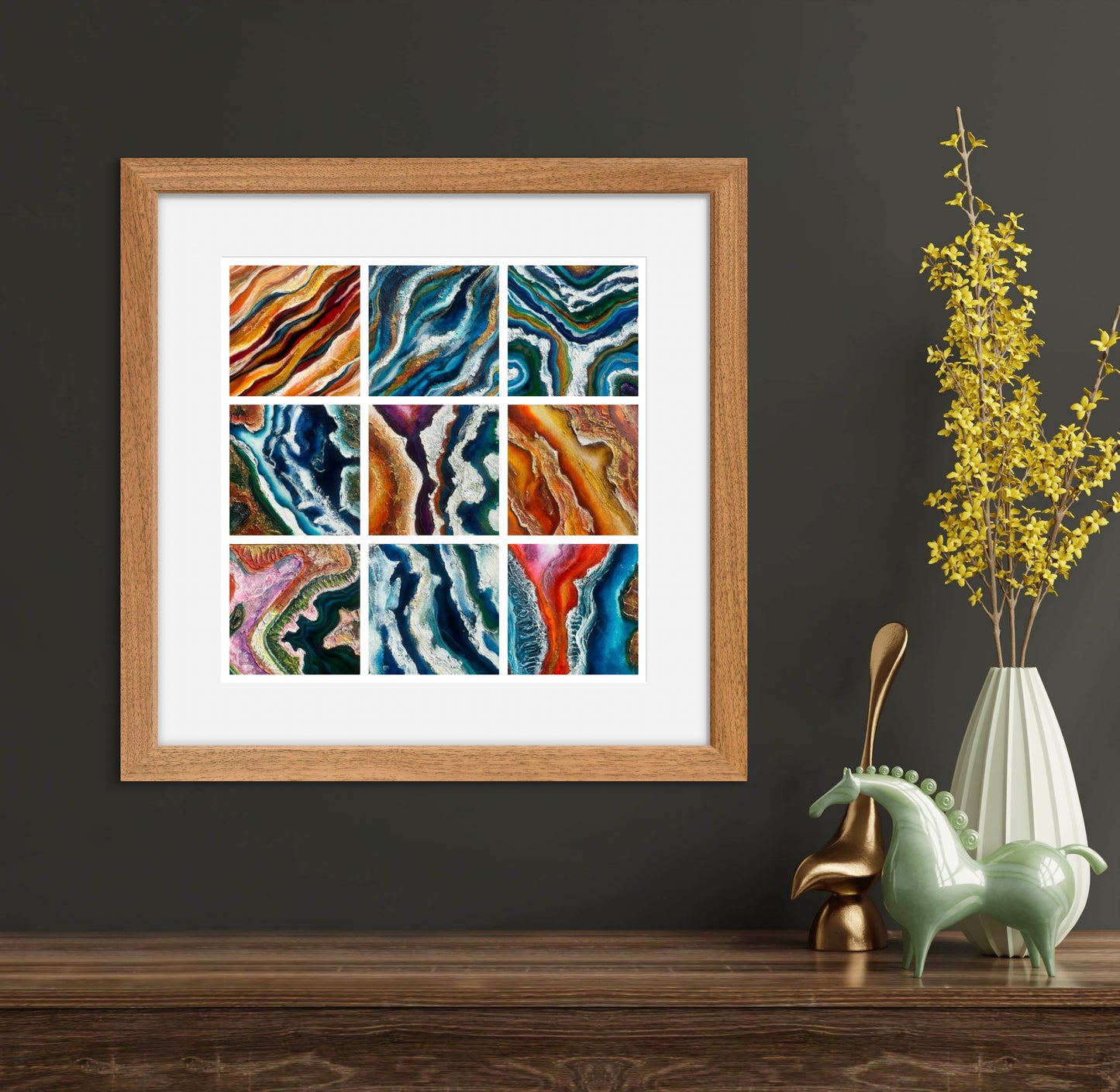 The Earth Thread – Original Framed Collection of 9 Miniature paintings 45cm x 45cm