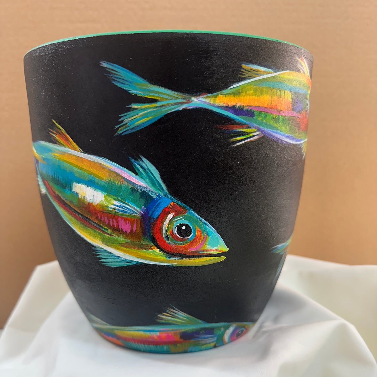 ‘Azure Drift’ – Hand painted Fish Pot (Large)