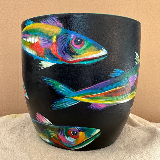 ‘Emerald Tide’ – Hand painted Fish Pot (Small)