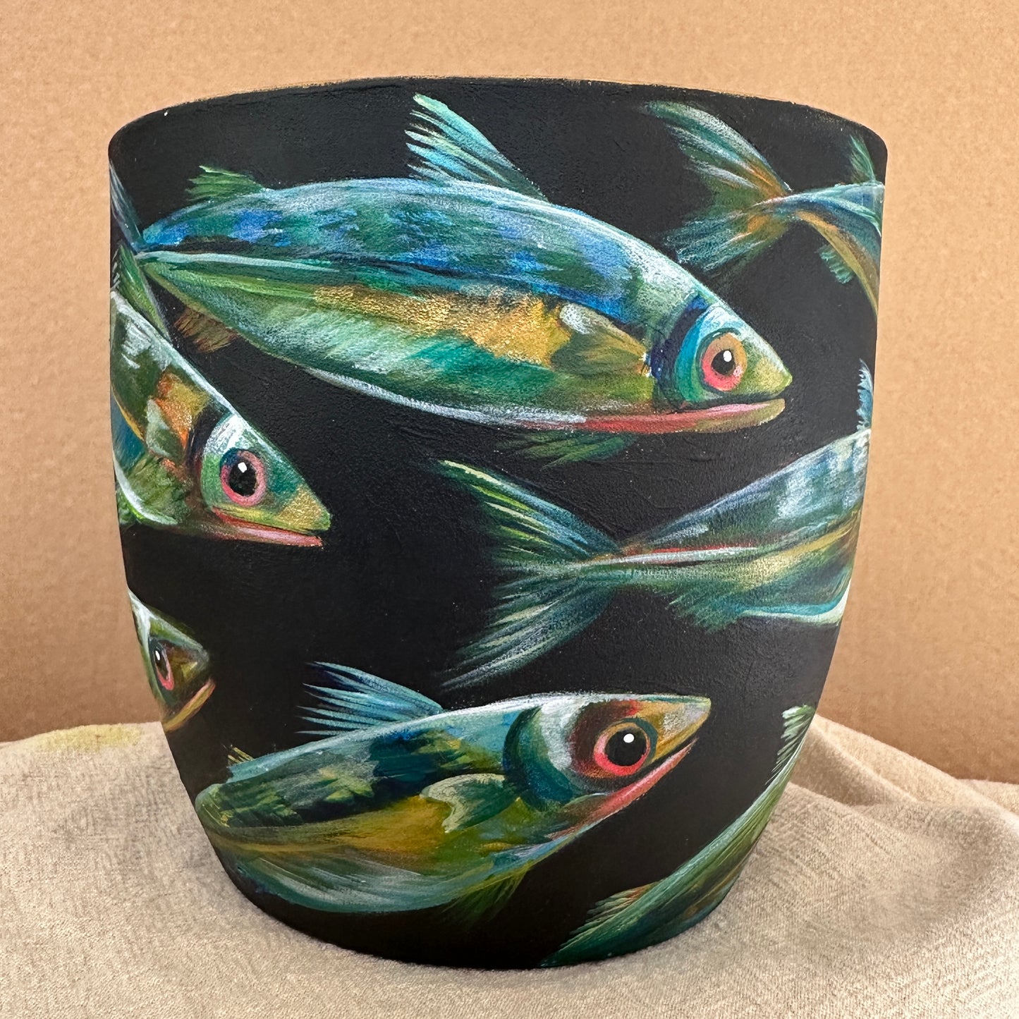 ‘Golden Tide’ – Hand painted Fish Pot (Small)